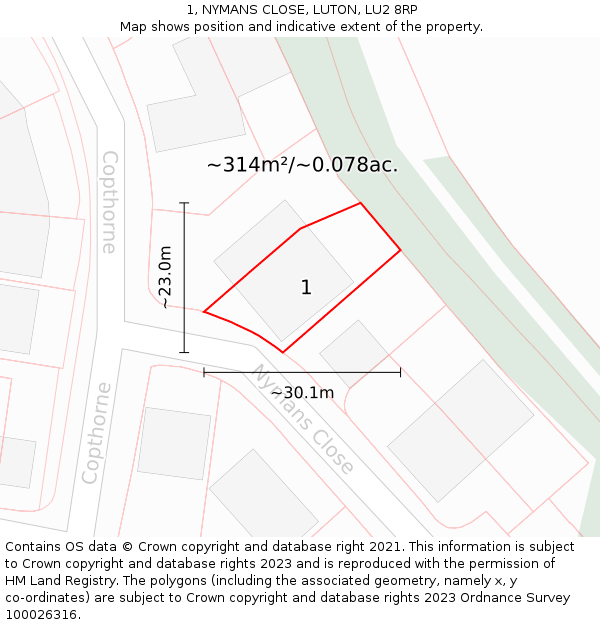 1, NYMANS CLOSE, LUTON, LU2 8RP: Plot and title map