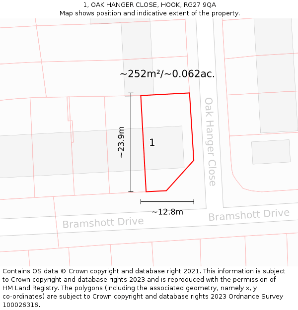 1, OAK HANGER CLOSE, HOOK, RG27 9QA: Plot and title map