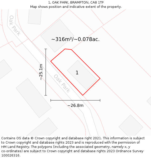 1, OAK PARK, BRAMPTON, CA8 1TP: Plot and title map