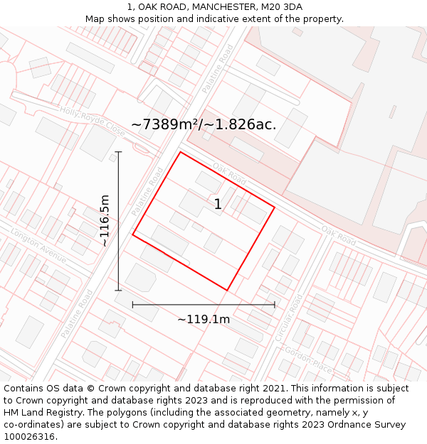 1, OAK ROAD, MANCHESTER, M20 3DA: Plot and title map