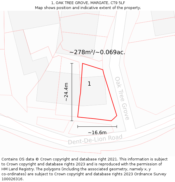 1, OAK TREE GROVE, MARGATE, CT9 5LF: Plot and title map