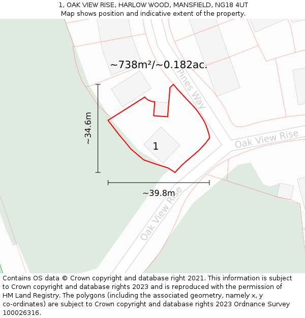 1, OAK VIEW RISE, HARLOW WOOD, MANSFIELD, NG18 4UT: Plot and title map