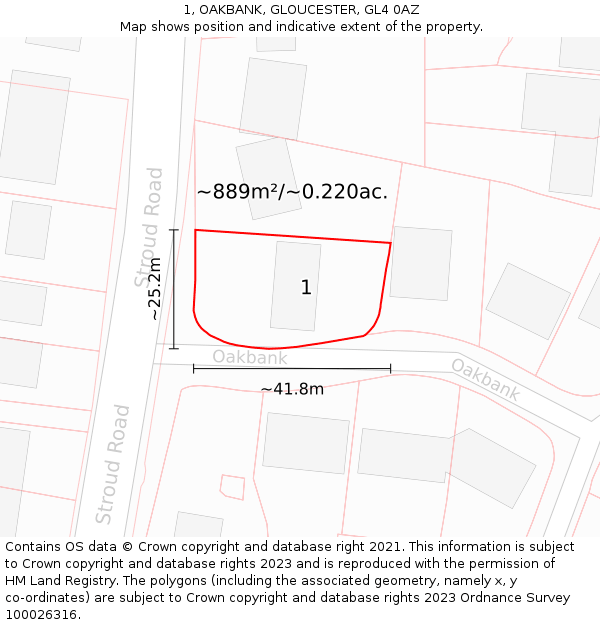 1, OAKBANK, GLOUCESTER, GL4 0AZ: Plot and title map