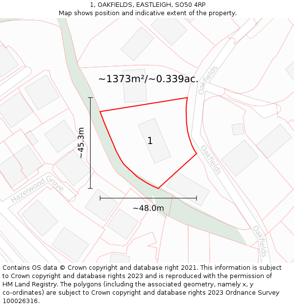 1, OAKFIELDS, EASTLEIGH, SO50 4RP: Plot and title map