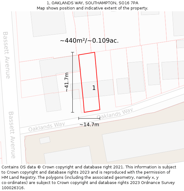 1, OAKLANDS WAY, SOUTHAMPTON, SO16 7PA: Plot and title map