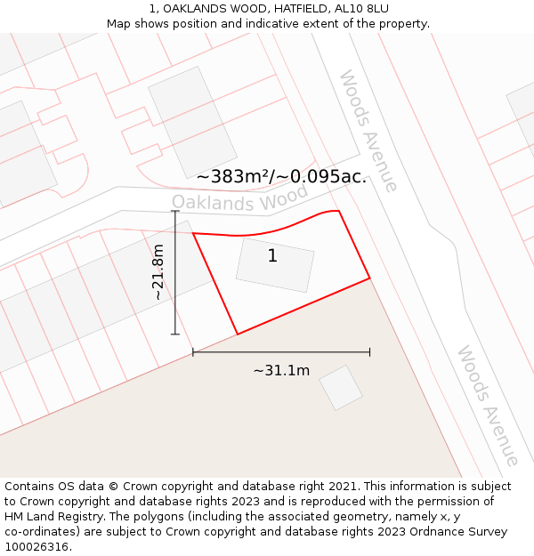 1, OAKLANDS WOOD, HATFIELD, AL10 8LU: Plot and title map