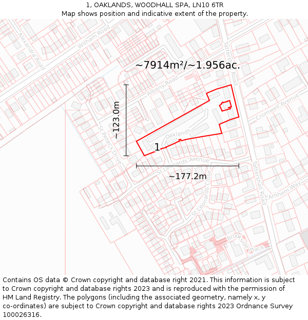 1, OAKLANDS, WOODHALL SPA, LN10 6TR: Plot and title map