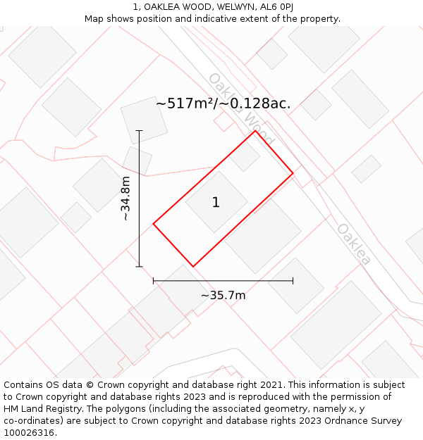 1, OAKLEA WOOD, WELWYN, AL6 0PJ: Plot and title map