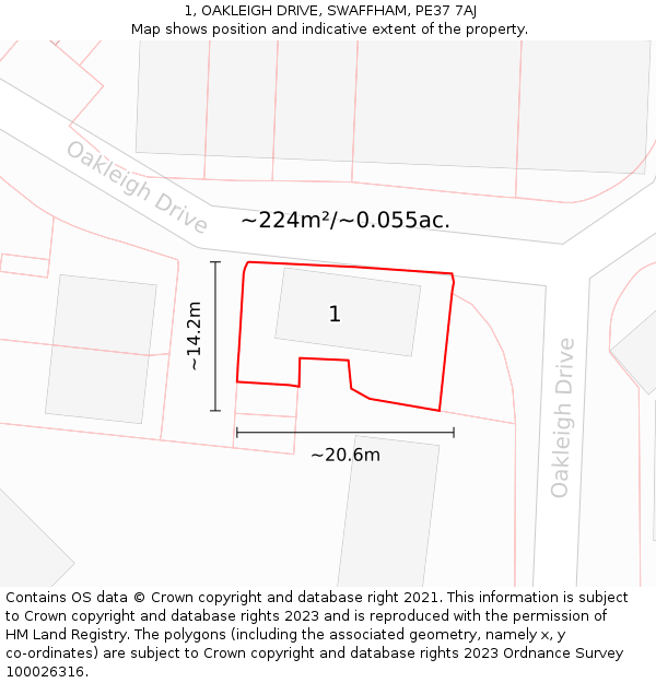 1, OAKLEIGH DRIVE, SWAFFHAM, PE37 7AJ: Plot and title map