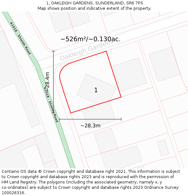 1, OAKLEIGH GARDENS, SUNDERLAND, SR6 7PS: Plot and title map