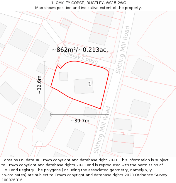 1, OAKLEY COPSE, RUGELEY, WS15 2WG: Plot and title map