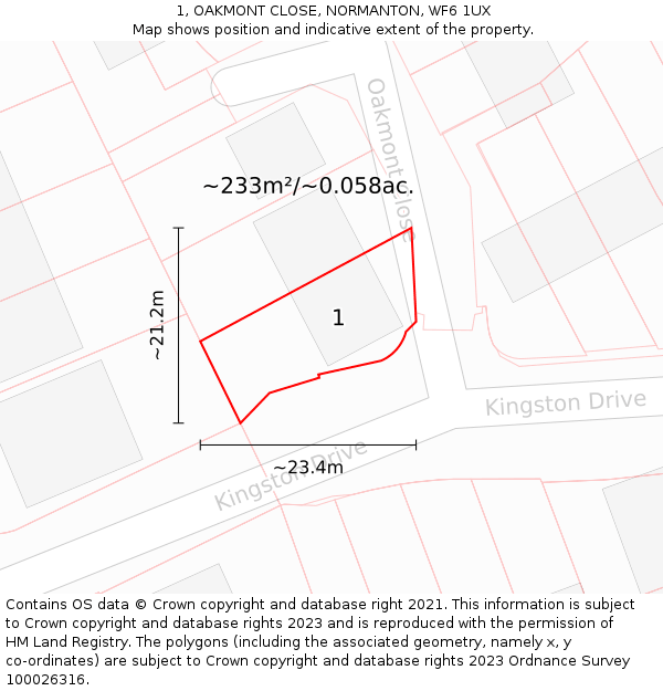 1, OAKMONT CLOSE, NORMANTON, WF6 1UX: Plot and title map