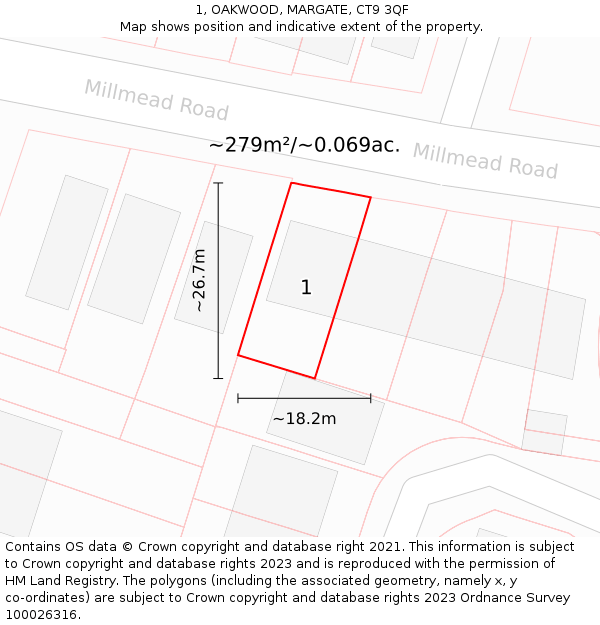 1, OAKWOOD, MARGATE, CT9 3QF: Plot and title map