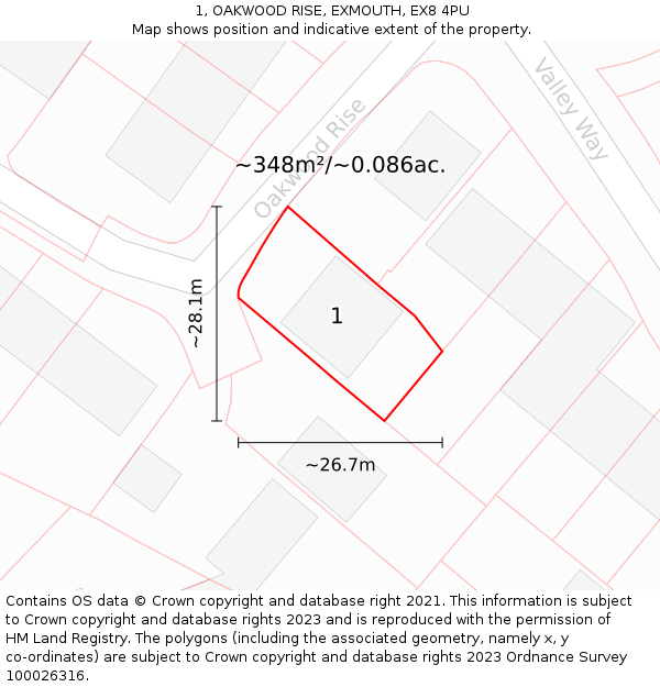 1, OAKWOOD RISE, EXMOUTH, EX8 4PU: Plot and title map