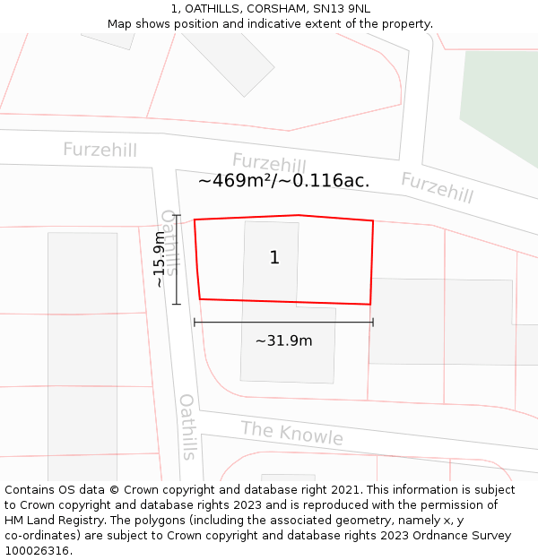 1, OATHILLS, CORSHAM, SN13 9NL: Plot and title map
