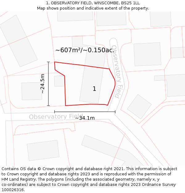 1, OBSERVATORY FIELD, WINSCOMBE, BS25 1LL: Plot and title map