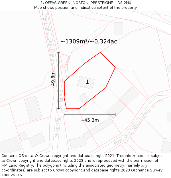 1, OFFAS GREEN, NORTON, PRESTEIGNE, LD8 2NX: Plot and title map