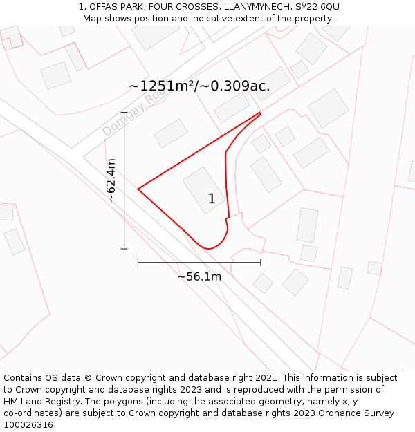 1, OFFAS PARK, FOUR CROSSES, LLANYMYNECH, SY22 6QU: Plot and title map