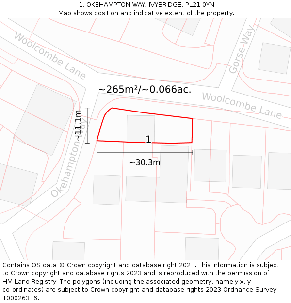 1, OKEHAMPTON WAY, IVYBRIDGE, PL21 0YN: Plot and title map