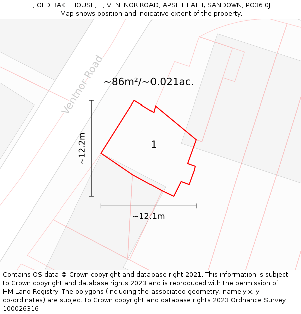 1, OLD BAKE HOUSE, 1, VENTNOR ROAD, APSE HEATH, SANDOWN, PO36 0JT: Plot and title map