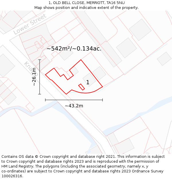 1, OLD BELL CLOSE, MERRIOTT, TA16 5NU: Plot and title map