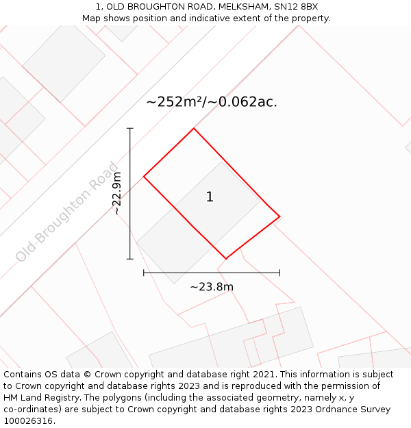 1, OLD BROUGHTON ROAD, MELKSHAM, SN12 8BX: Plot and title map