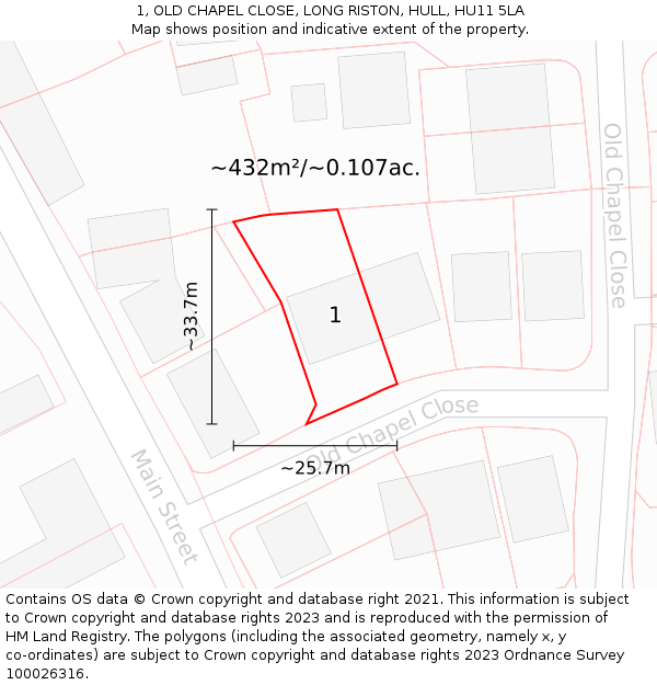 1, OLD CHAPEL CLOSE, LONG RISTON, HULL, HU11 5LA: Plot and title map