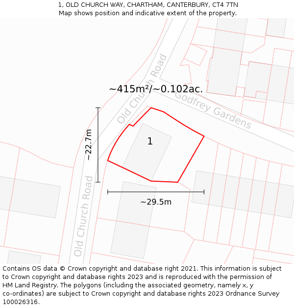 1, OLD CHURCH WAY, CHARTHAM, CANTERBURY, CT4 7TN: Plot and title map