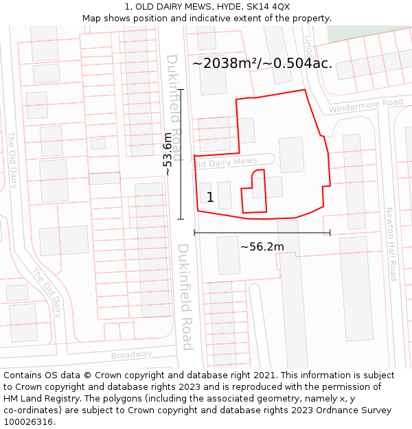 1, OLD DAIRY MEWS, HYDE, SK14 4QX: Plot and title map