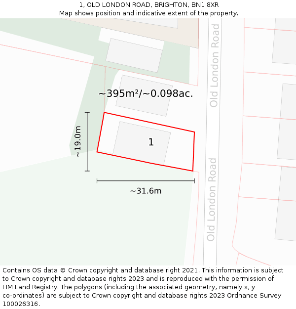 1, OLD LONDON ROAD, BRIGHTON, BN1 8XR: Plot and title map