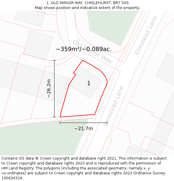 1, OLD MANOR WAY, CHISLEHURST, BR7 5XS: Plot and title map