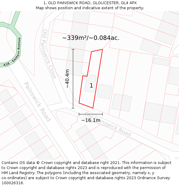 1, OLD PAINSWICK ROAD, GLOUCESTER, GL4 4PX: Plot and title map