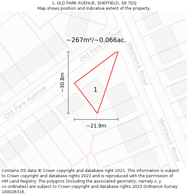 1, OLD PARK AVENUE, SHEFFIELD, S8 7DQ: Plot and title map