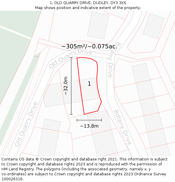 1, OLD QUARRY DRIVE, DUDLEY, DY3 3XS: Plot and title map