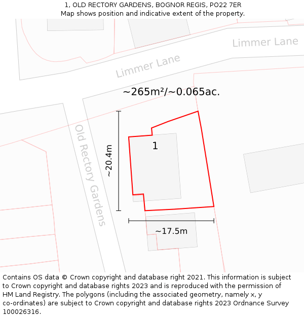 1, OLD RECTORY GARDENS, BOGNOR REGIS, PO22 7ER: Plot and title map