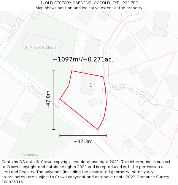 1, OLD RECTORY GARDENS, OCCOLD, EYE, IP23 7PD: Plot and title map