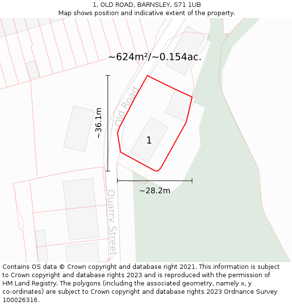 1, OLD ROAD, BARNSLEY, S71 1UB: Plot and title map