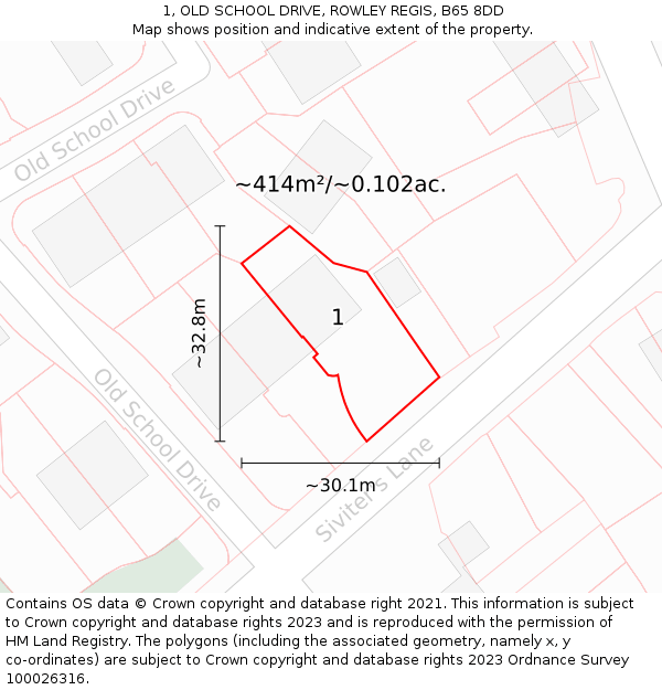 1, OLD SCHOOL DRIVE, ROWLEY REGIS, B65 8DD: Plot and title map