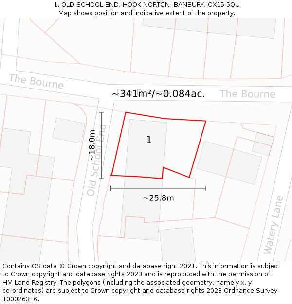 1, OLD SCHOOL END, HOOK NORTON, BANBURY, OX15 5QU: Plot and title map