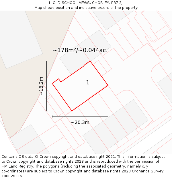 1, OLD SCHOOL MEWS, CHORLEY, PR7 3JL: Plot and title map