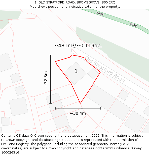 1, OLD STRATFORD ROAD, BROMSGROVE, B60 2RQ: Plot and title map