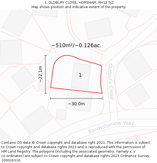 1, OLDBURY CLOSE, HORSHAM, RH12 5JZ: Plot and title map