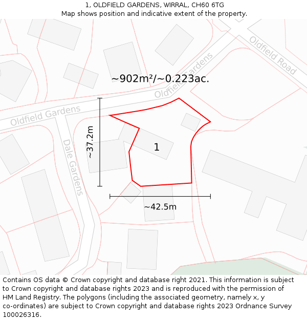 1, OLDFIELD GARDENS, WIRRAL, CH60 6TG: Plot and title map