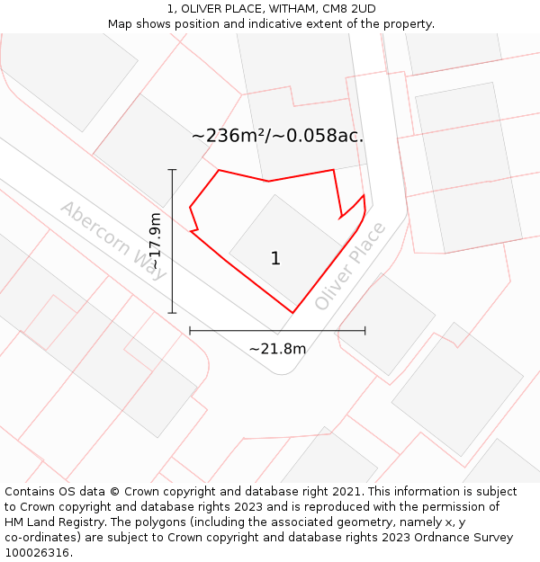 1, OLIVER PLACE, WITHAM, CM8 2UD: Plot and title map