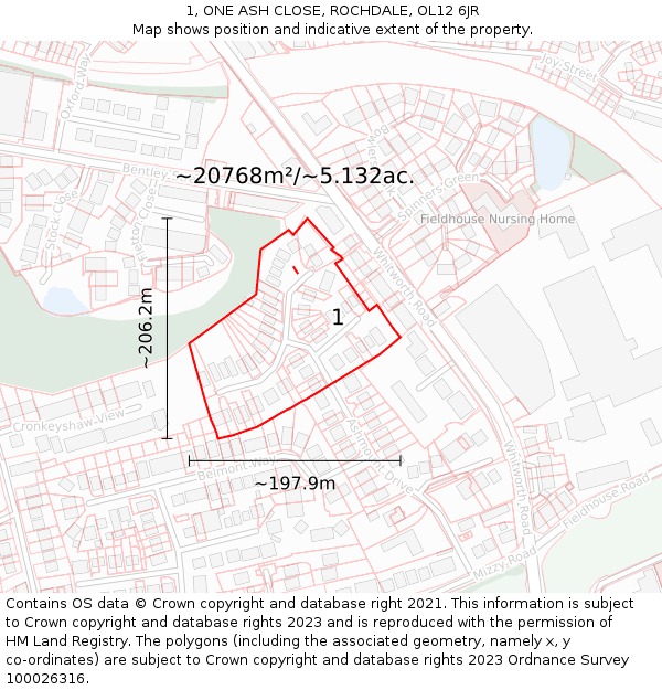 1, ONE ASH CLOSE, ROCHDALE, OL12 6JR: Plot and title map
