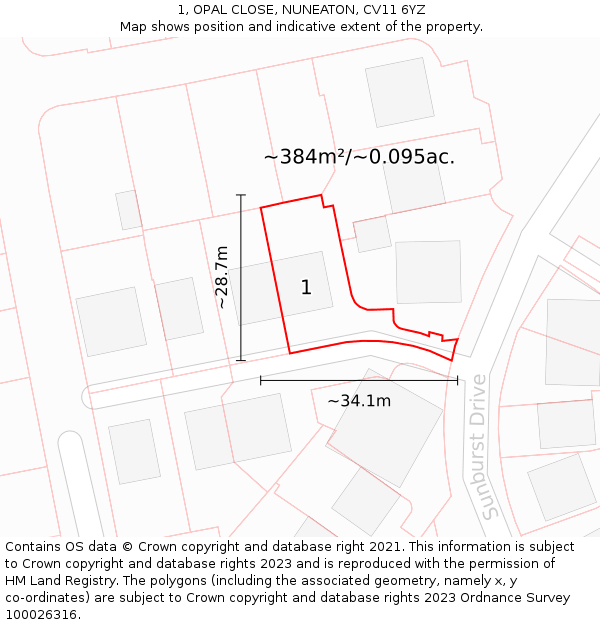 1, OPAL CLOSE, NUNEATON, CV11 6YZ: Plot and title map