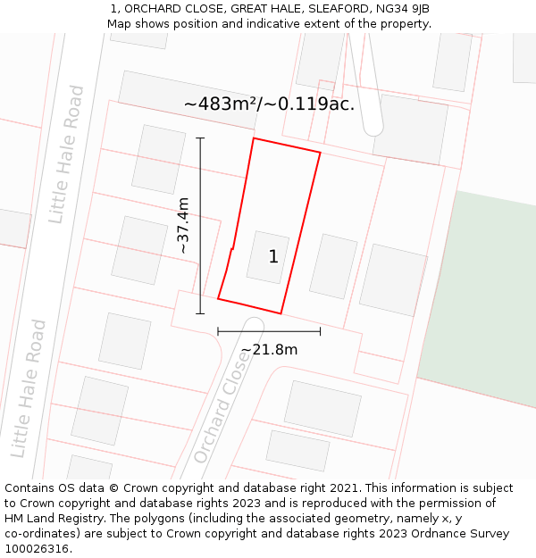 1, ORCHARD CLOSE, GREAT HALE, SLEAFORD, NG34 9JB: Plot and title map