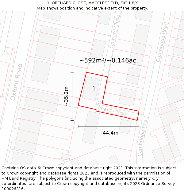 1, ORCHARD CLOSE, MACCLESFIELD, SK11 8JX: Plot and title map