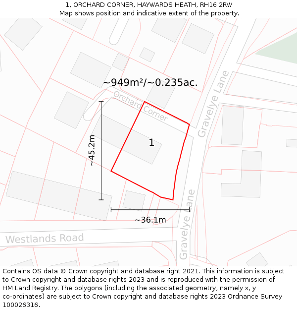 1, ORCHARD CORNER, HAYWARDS HEATH, RH16 2RW: Plot and title map