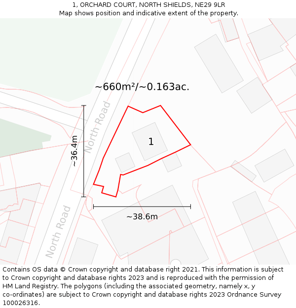 1, ORCHARD COURT, NORTH SHIELDS, NE29 9LR: Plot and title map